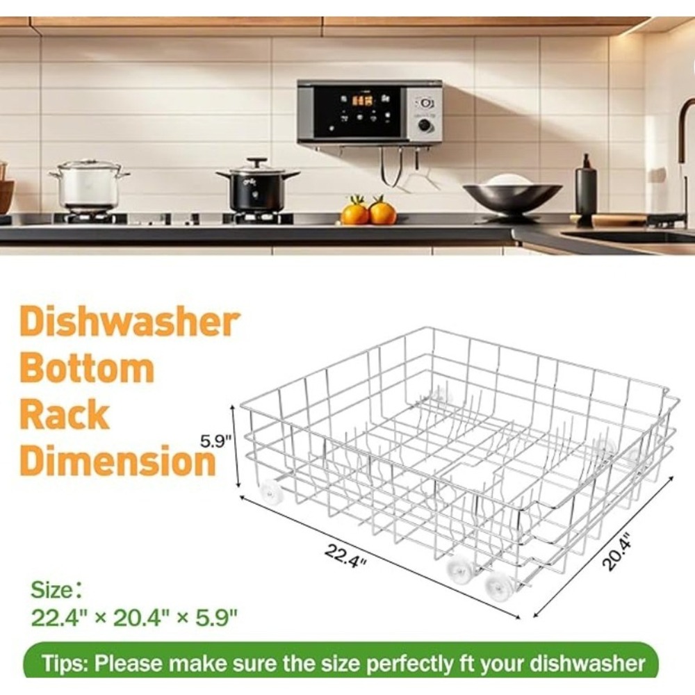 W10139223 Dishwasher Lower Rack 304 Stainless Steel 6 Wheels for 23" Dishwasher - Picture 2 of 13